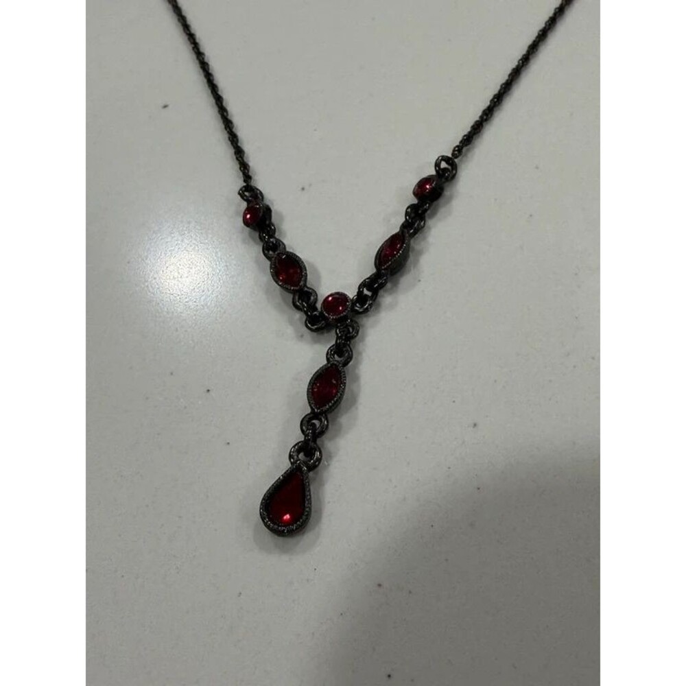 Vintage 1928 Brand “Antique” chain and Ruby Rhinestone Drop Necklace